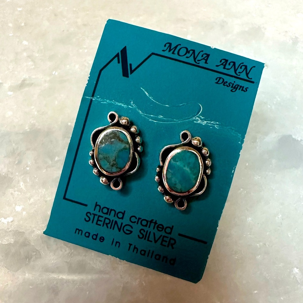 Sterling Silver 925 Genuine Turquoise Earrings Handmade